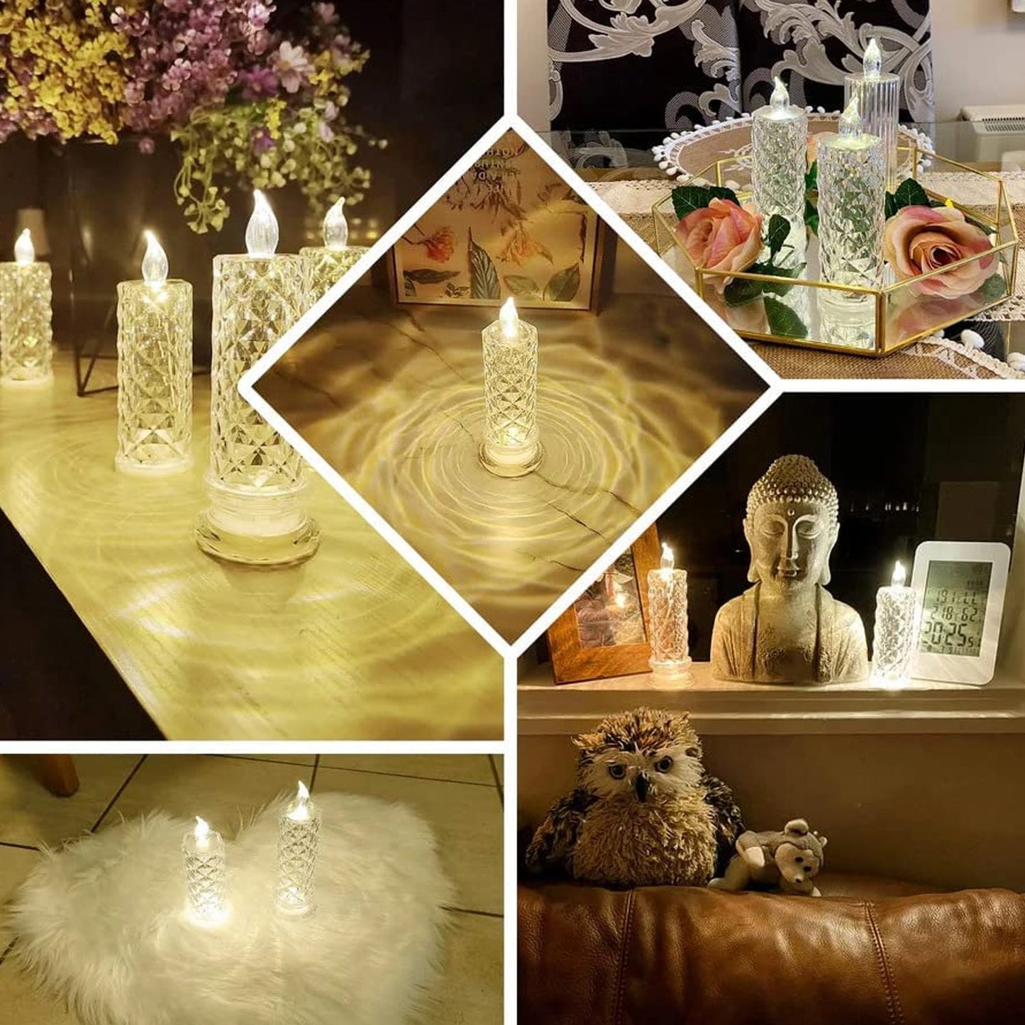Rose Candles LED Flameless and Smokeless Decorative Acrylic Transparent Candles Led Tea Light Candle Perfect for Gifting, Home, Diwali, Christmas, Crystal Candle Lights, Diwali (1 Pc)