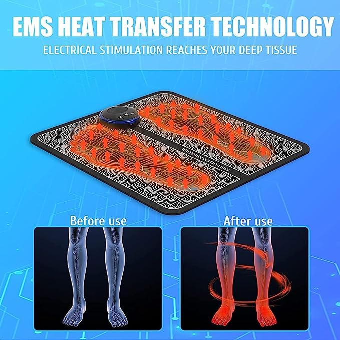 SEO Friendly Title: EMS Foot Massager Pad for Pain Relief & Circulation | Electric Muscle Stimulator with Heat Therapy for Feet, Legs & Calf Relaxation