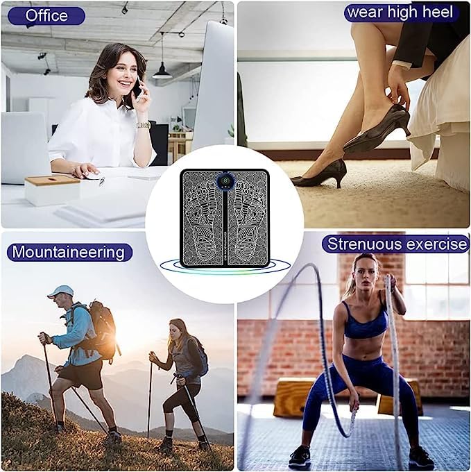 SEO Friendly Title: EMS Foot Massager Pad for Pain Relief & Circulation | Electric Muscle Stimulator with Heat Therapy for Feet, Legs & Calf Relaxation