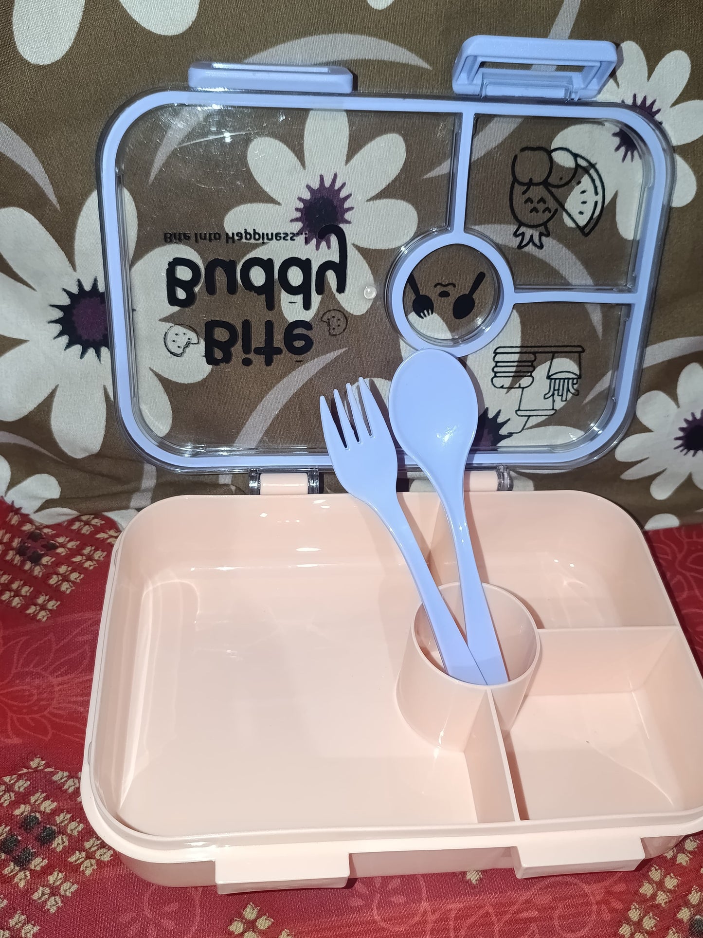 Bite Buddy 4-Compartment Leak-Resistant Plastic Lunch Box with Spoon & Fork