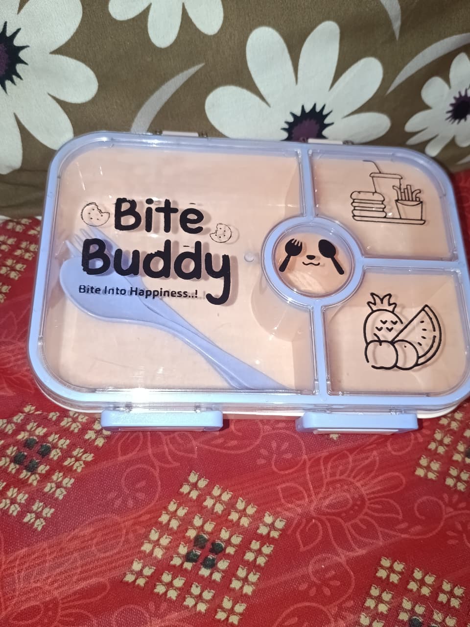 Bite Buddy 4-Compartment Leak-Resistant Plastic Lunch Box with Spoon & Fork