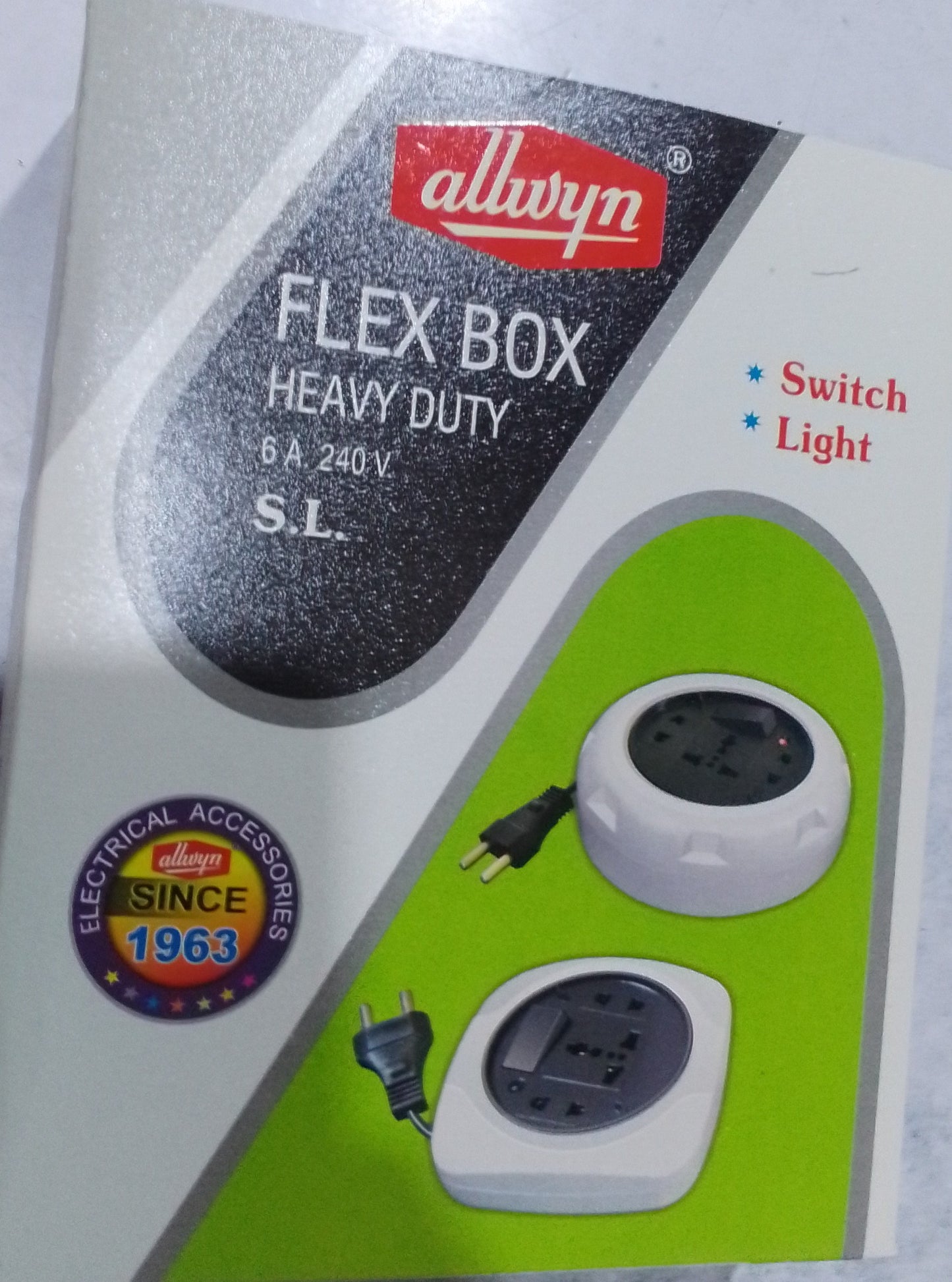 Allwyn Heavy Duty Flex Box 6A, 240V with Extension Cord, Universal Socket & Indicator – Durable Power Extension Board with 5miter wire