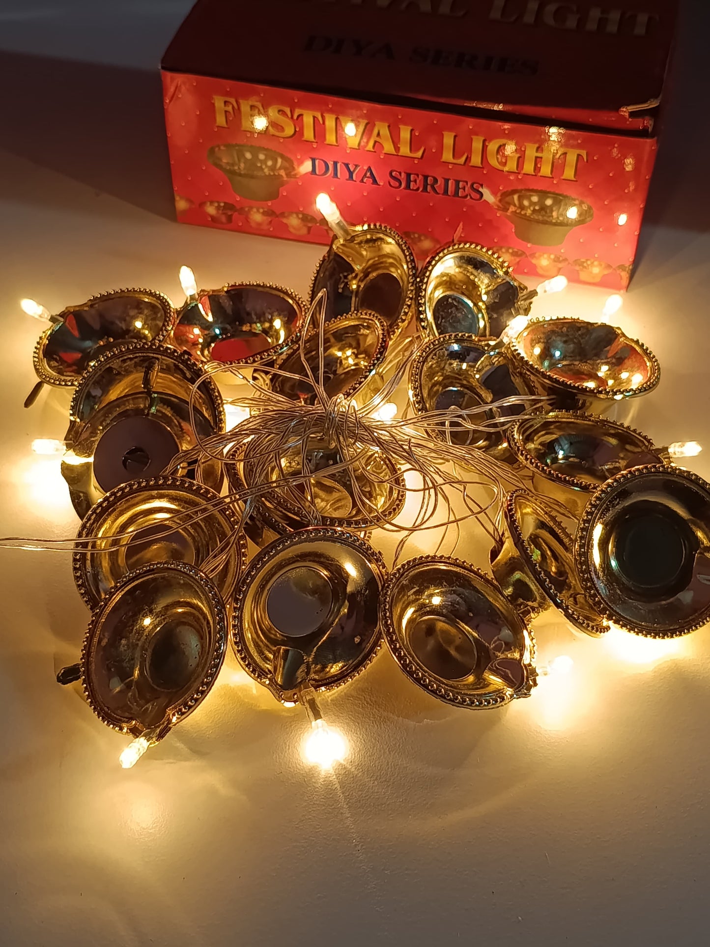 18 LED String Lights |10 Ft Length Fairy Lights | Gold & Yellow led Rice Lights | Connectable Diwali, Navratri for Home Decoration (Golden Diya)
