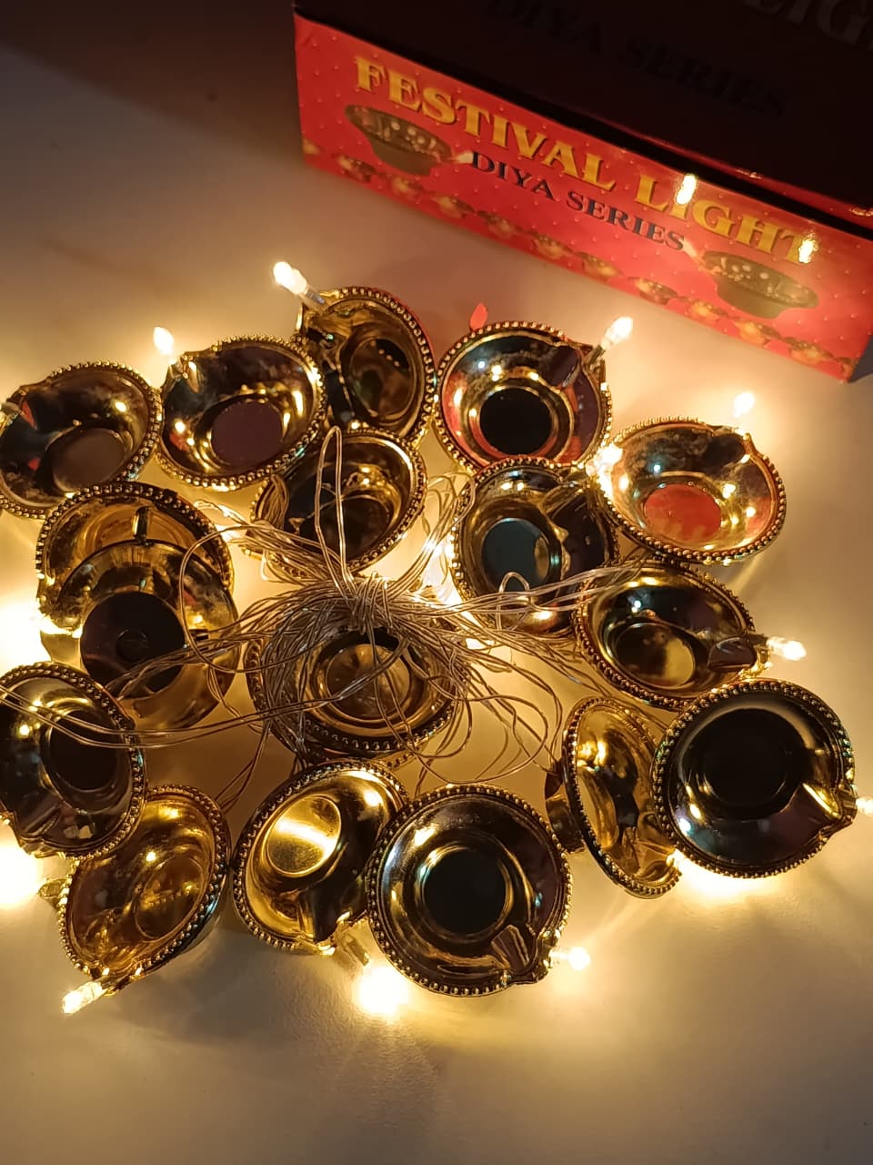 18 LED String Lights |10 Ft Length Fairy Lights | Gold & Yellow led Rice Lights | Connectable Diwali, Navratri for Home Decoration (Golden Diya)