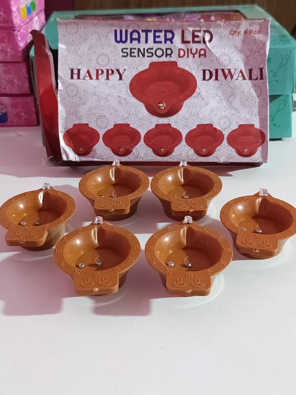 LED Water Sensor Diya with Water Sensor Technology | LED Candles | Flameless Wind-Proof Diva with Warm Yellow Lights, Battery Operated for Home Decor, Diwali & All Festival Decorations (Pack of 6)