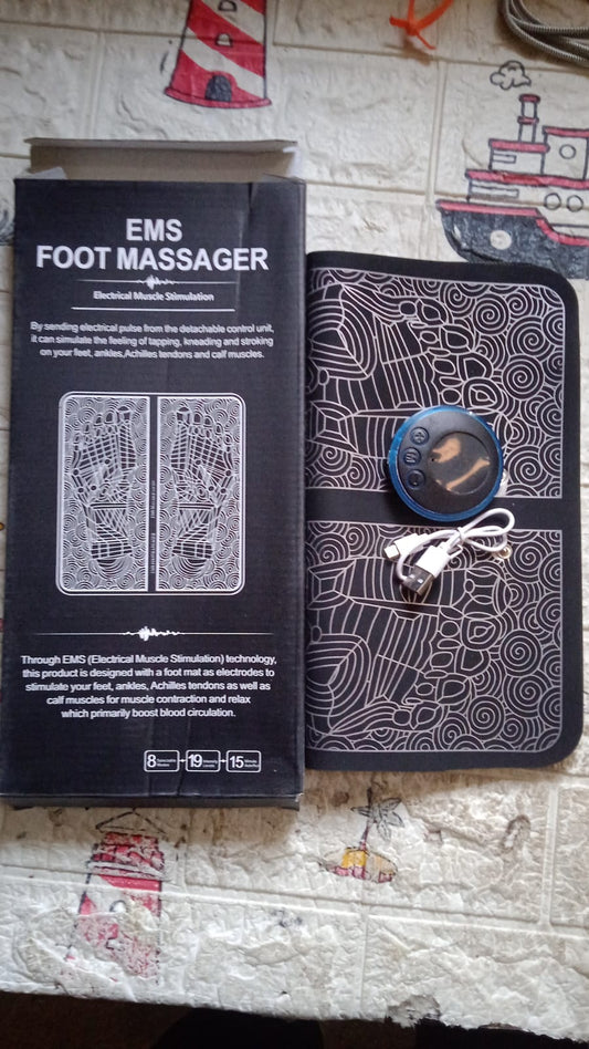 SEO Friendly Title:  EMS Foot Massager Pad for Pain Relief & Circulation | Electric Muscle Stimulator with Heat Therapy for Feet, Legs & Calf Relaxation