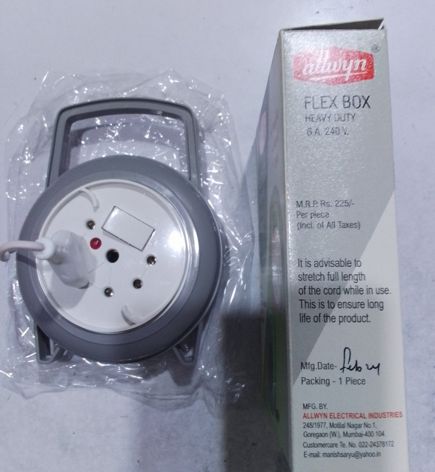 Allwyn Heavy Duty Flex Box 6A, 240V with Extension Cord, Universal Socket & Indicator – Durable Power Extension Board with 5miter wire