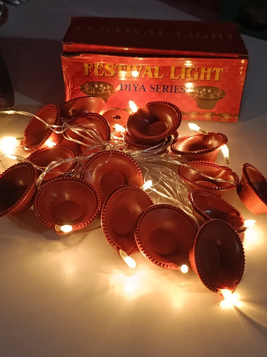 18 LED String Lights |10 Ft Length Fairy Lights | Gold & Yellow led Rice Lights | Connectable Diwali, Navratri for Home Decoration (Golden Diya)